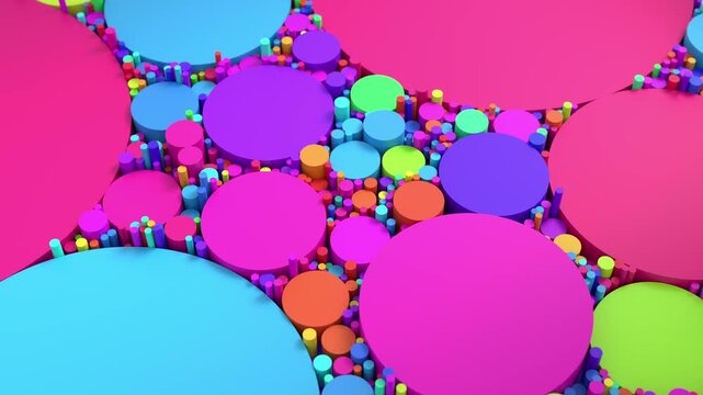 Abstract Geometric Digital Circles tangent movement 3D animation loop for community diversity concepts, teamwork collaboration visuals, and creative molecular structures