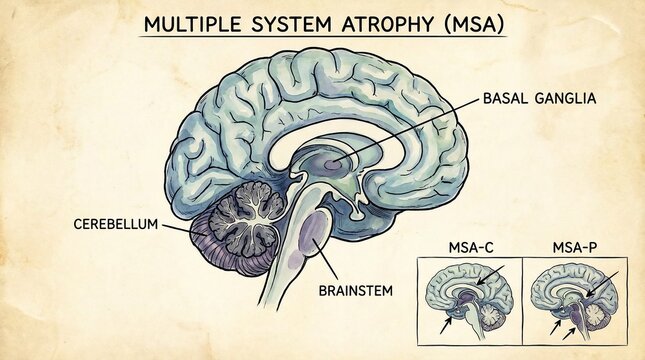 Medical Illustration Showing Multiple System Atrophy Brain Anatomy