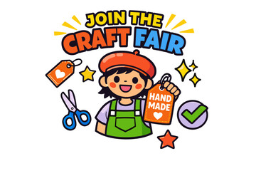 Naklejka premium Join the craft fair: handmade art with young asian girl in apron and beret