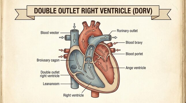 Medical Diagram of Double Outlet Right Ventricle Heart Condition