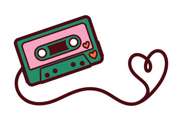 Obraz premium A colorful illustration of a cassette tape with a heart-shaped cord