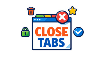 Fototapeta premium Tabs closed text with icons of trash, star, lock, and checkmark