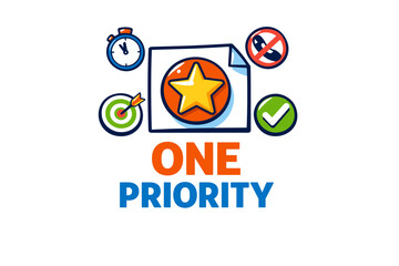 One priority concept with icons for time, goal, and approval