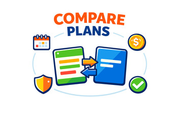 Colorful illustration of compare plans concept with icons