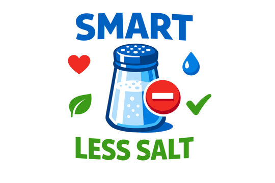 Smart less salt health awareness campaign with heart, water, and leaf symbols