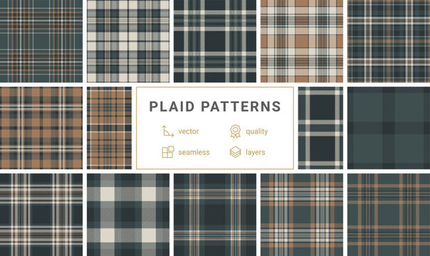 Sophisticated seamless tartan plaid pattern in forest green and warm brown. A timeless textile design ideal for classic fashion, rustic decor, seasonal branding, and elegant digital wallpapers.