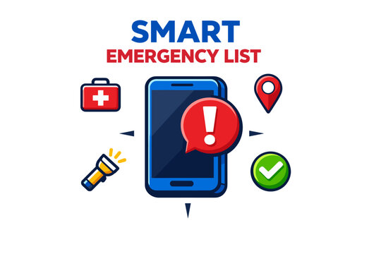 Smart emergency list concept with mobile app icons and alerts