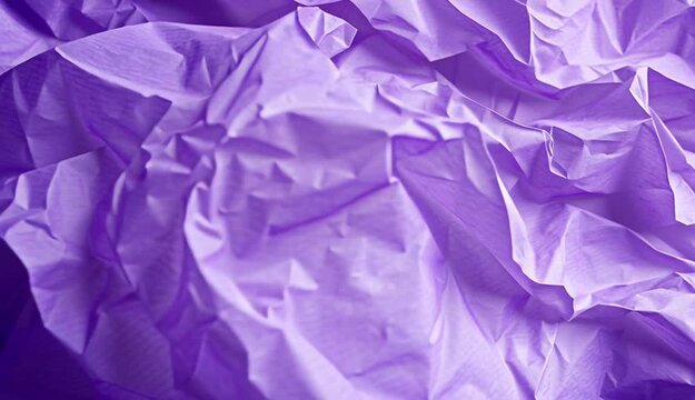 Abstract background of crumpled purple tissue paper with various shades of violet, lavender, and deep purple, wrinkled and folded delicate paper texture creating dimensional surface