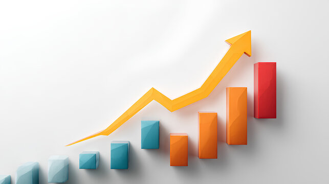 Arrow up business growth arrow, concept in arrow graph chart showing marketing sales profit on white background