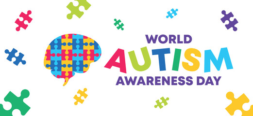 Fototapeta premium World Autism Awareness Day Bright Puzzle Pattern Banner