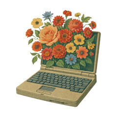 Fototapeta premium PNG Floral laptop digital art illustration