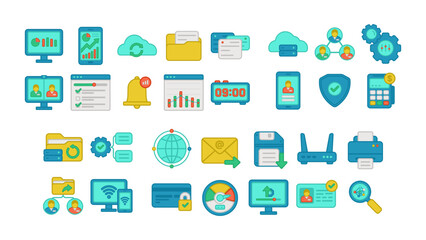 Fototapeta premium Comprehensive Collection of Digital Technology and Data Management Icons.