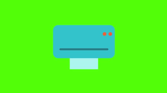 Blue printer icon isolated on green screen background for chroma key