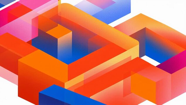 abstract geometric shapes in shades of orange, pink, and blue form. the design is simple yet powerful, with bold lines that create an illusionary maze effect Generative AI