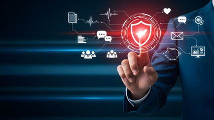 Naklejka premium Advanced Cybersecurity Solutions Protecting Sensitive Digital Information, Communications, Financial Data, and Business Analytics in a Connected World.
