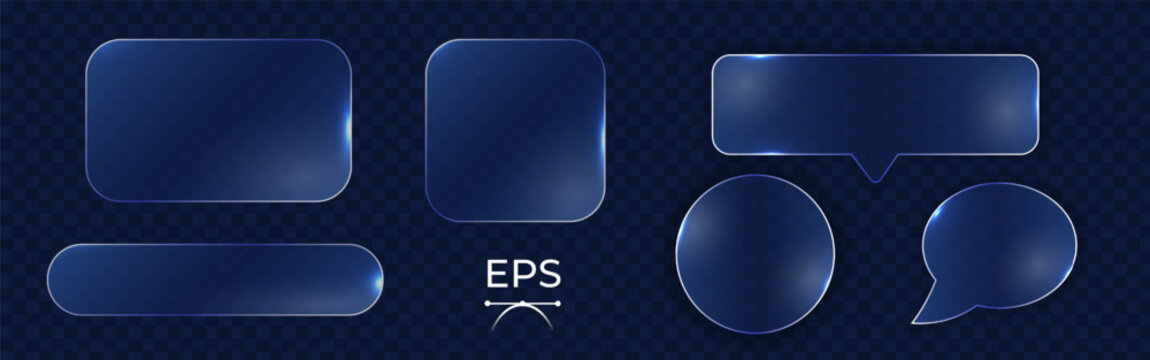 Modern Glass Morphism UI kit with transparent panels, buttons and speech bubbles. Trendy Futuristic abstract interface elements for app design, website layout, dashboard and digital product. Vector.