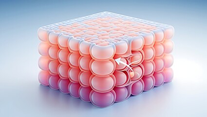 Abstract 3D Render of Cellular Structure with Highlighted Interaction or Absorption Process