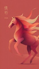 Year of the Fire Horse, stylized fire horse, flat design with soft gradients, modern Chinese