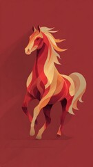 Year of the Fire Horse, stylized fire horse, flat design with soft gradients, modern Chinese, red background