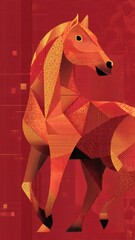 flat design for Chinese New Year 2026, stylized fire horse icon, clean geometric shapes, red and gold color scheme