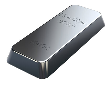 Silver bar (1000 g) isolated on transparent background