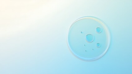 Abstract Scientific Background with Clear Liquid Drops and Bubbles in a Glass Circle