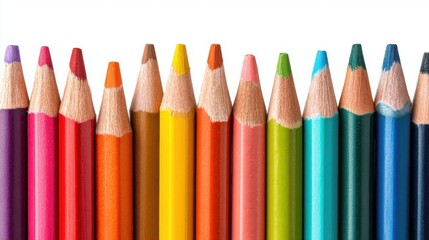 A collection of vibrant colored pencils is neatly lined up showcasing various hues ideal for drawing coloring and crafting fun creations. Perfect for art enthusiasts of all ages.