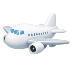 Naklejka premium Sleek white commercial jet airliner with blue windows and grey engines, isolated on a transparent background for aviation and tourism industries.