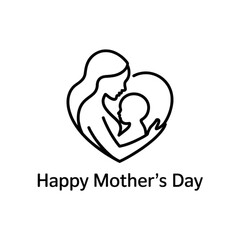Fototapeta premium A heartwarming outline illustration of a mother embracing her child within a heart, celebrating happy mother's day isolated on white background