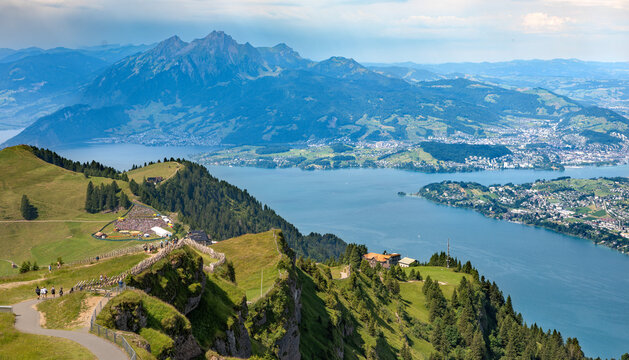 View from Rigi Kulm at Zugersee Lake and swiss landscape
