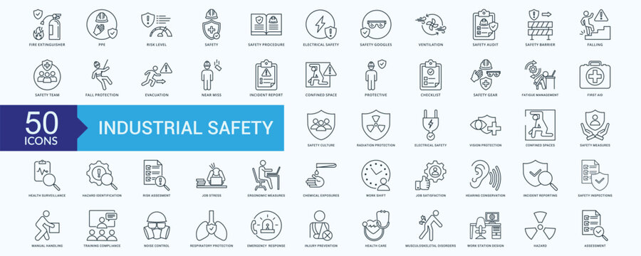 Industrial Safety Icon Pack Illustration Vector Line Style