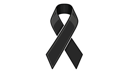 Black Awareness Ribbon Mockup Isolated on White Background for Mourning and Condolence Messages - Vector Illustration Template