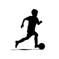 Fototapeta premium Child Football Silhouette: Running Boy Embracing Active Lifestyle with Soccer Ball in Sporty Youth Exercise