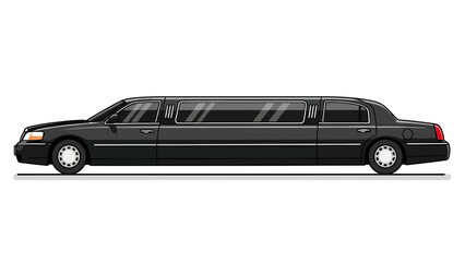 Black Stretch Limousine Vector Illustration Isolated on White Background, Luxury VIP Transport Service Mockup