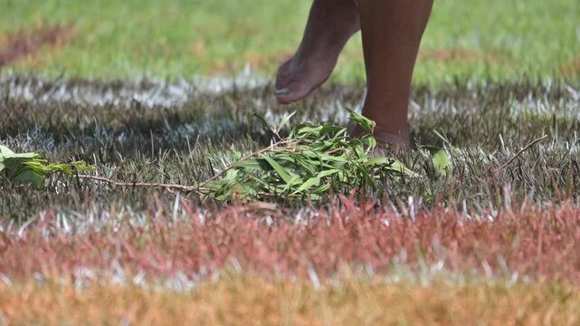 Indigenous Australians female feet dancing, a profound expression of culture, connecting women to Ancestors, Country, and community through movement, song, and storytelling. Performances, often featur
