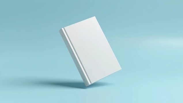 Blank hardcover book mockup floating on blue 3D rendering
