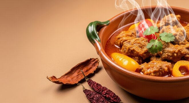 Traditional Ecuadorian Seco de Chivo Goat Stew with Naranjilla Sauce and Large Left Copy Space
