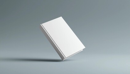 Closed grey book with hard cover on white background, top view 