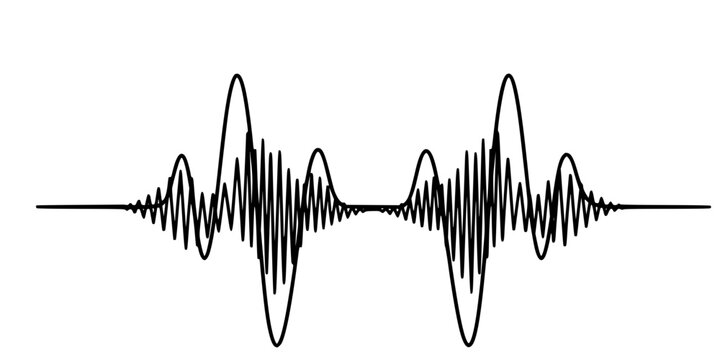 Continuous sine wave graph or pulse line. Drawing with editable black stroke on a white background. 