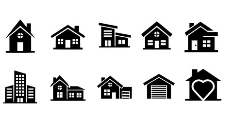 Obraz premium House vector icons. Set of black houses symbols 