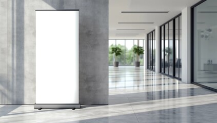 Modern office interior with empty billboard