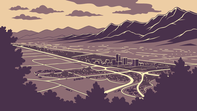 Denver skyline and salt lake city mountains meet in a breathtaking urbannatural vista, perfect for travel marketing and city promotion.
