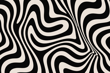 Hypnotic black and white optical illusion with wavy distorted lines
