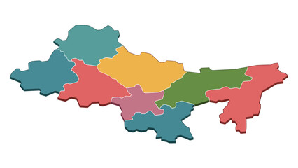 Fototapeta premium Colorful Administrative Map of India's Northeast States with Borders and Regions, Graphic Illustration for Geography and Travel Planning