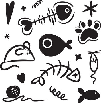 Cute set of cat toy doodles illustrated by hand in vector