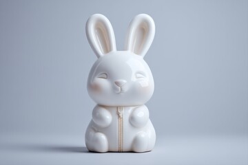 Obraz premium ceramic easter bunny with zipper belly in minimalist foam studio interior
