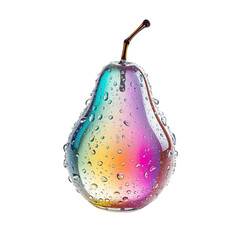 Colorful Glass Pear with Water Drops &ndash; Abstract 3D Fruit Illustration