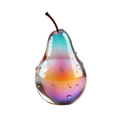 Colorful Glass Pear with Water Drops &ndash; Abstract 3D Fruit Illustration
