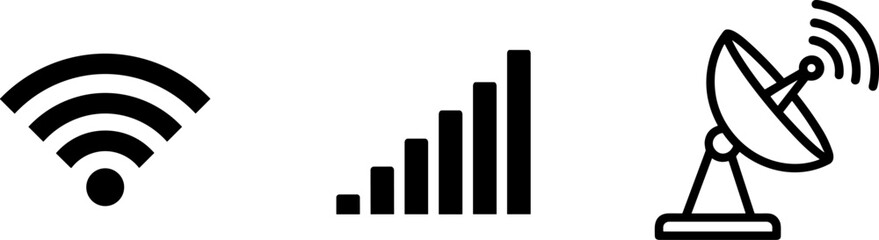 Fototapeta premium Collection of communication icons: Wi-Fi, signal bars, and satellite dish