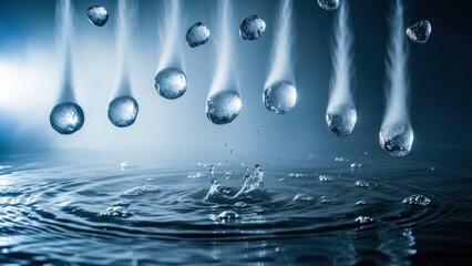 Suspended orbs hover above a reflective pool, leaving vapor trails and creating a mesmerizing